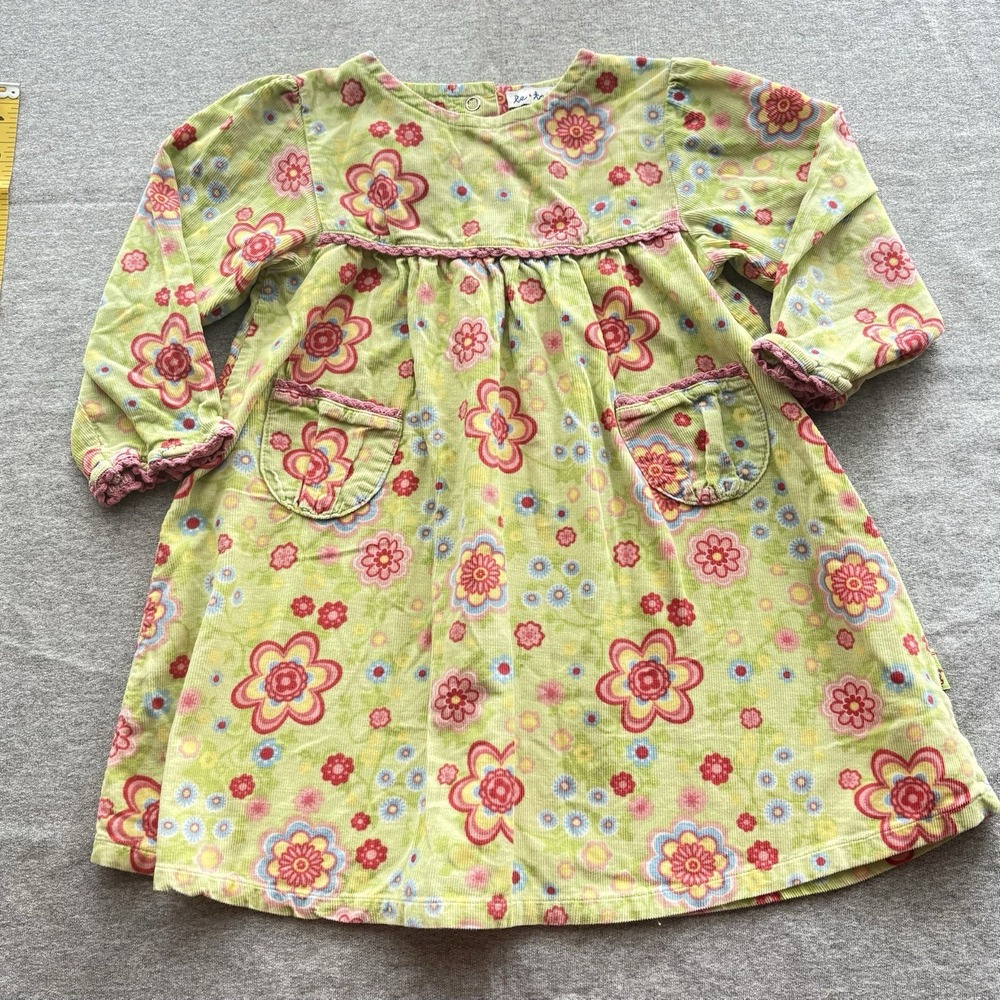Boutique Le Top Narrow Wale Cotton Cord Floral Dress Sz 24M 2T